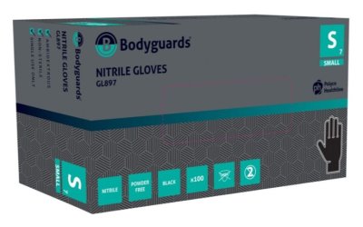 BM Polyco Bodyguards Black Nitrile Disposable Gloves - Powder Free - Pack of 100